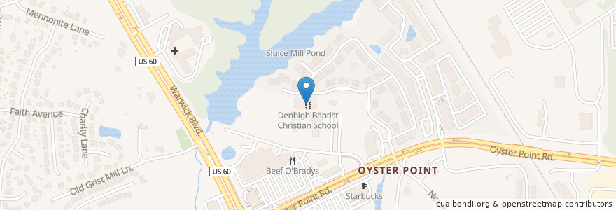 Mapa de ubicacion de Denbigh Baptist Christian School en Vereinigte Staaten Von Amerika, Virginia, Newport News City, Newport News.