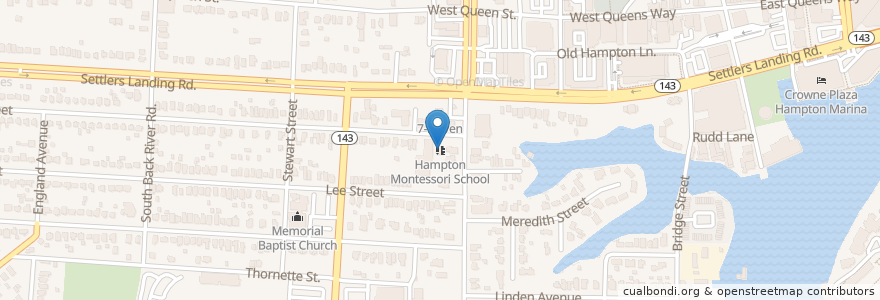 Mapa de ubicacion de Hampton Montessori School en アメリカ合衆国, バージニア州, Hampton City, Hampton.