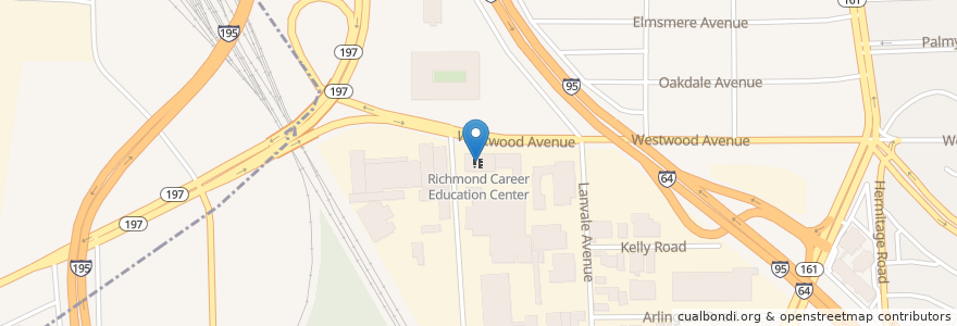 Mapa de ubicacion de Richmond Career Education Center en 미국, 버지니아, Richmond City.