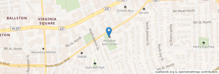 Mapa de ubicacion de Arlington Arts Center en Amerika Birleşik Devletleri, Virjinya, Arlington County, Arlington.