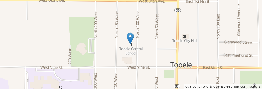 Mapa de ubicacion de Tooele Central School en United States, Utah, Tooele County, Tooele.