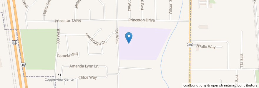 Mapa de ubicacion de Copperview School en الولايات المتّحدة الأمريكيّة, يوتا, Salt Lake County, Midvale, Sandy.