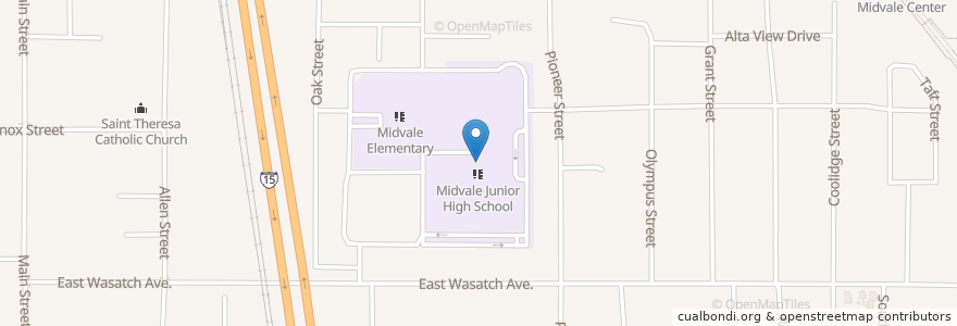 Mapa de ubicacion de Midvale Middle School en アメリカ合衆国, ユタ州, Salt Lake County, Midvale.