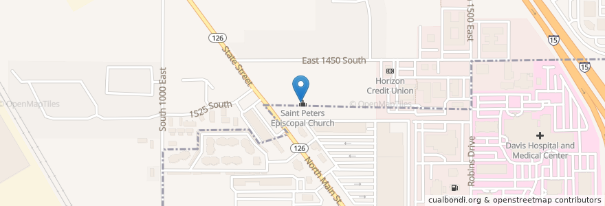 Mapa de ubicacion de Saint Peters Episcopal Church en Estados Unidos Da América, Utah, Davis County, Clearfield, Layton.