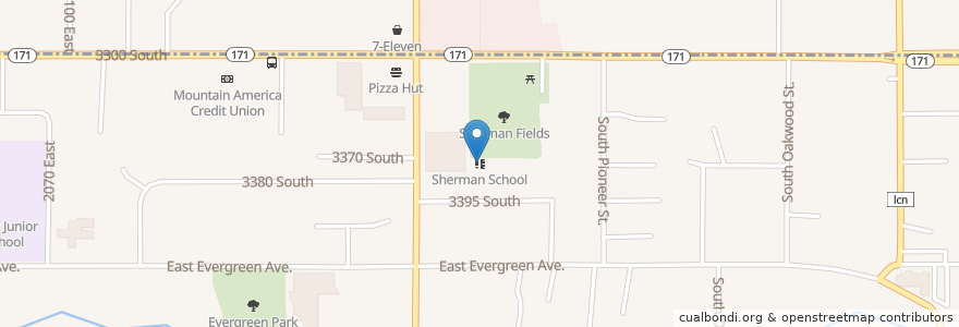 Mapa de ubicacion de Sherman School en 美利坚合众国/美利堅合眾國, 犹他州 / 猶他州, Salt Lake County, Millcreek.