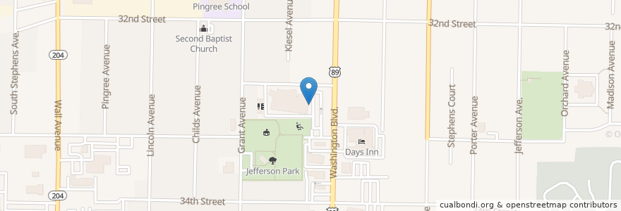Mapa de ubicacion de Washington Junior High School en United States, Utah, Weber County, Ogden.
