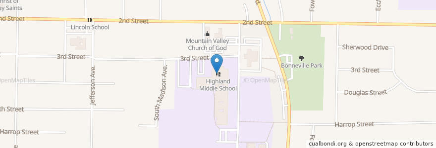 Mapa de ubicacion de Highland Middle School en United States, Utah, Weber County, Ogden.