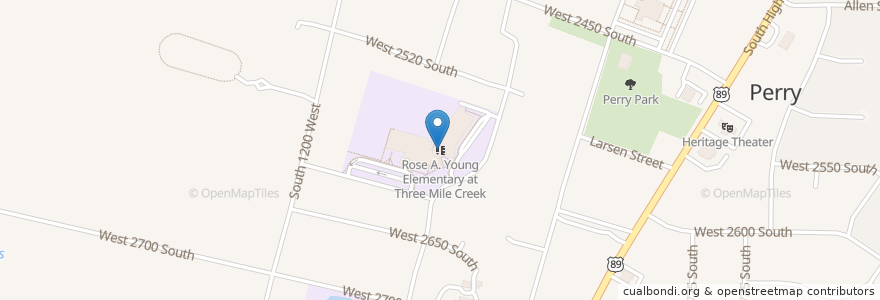 Mapa de ubicacion de Rose A. Young Elementary at Three Mile Creek en États-Unis D'Amérique, Utah, Box Elder County, Perry.