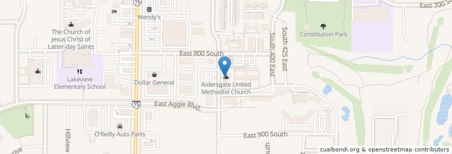 Mapa de ubicacion de Aldersgate United Methodist Church en Estados Unidos De América, Utah, Box Elder County, Brigham City.