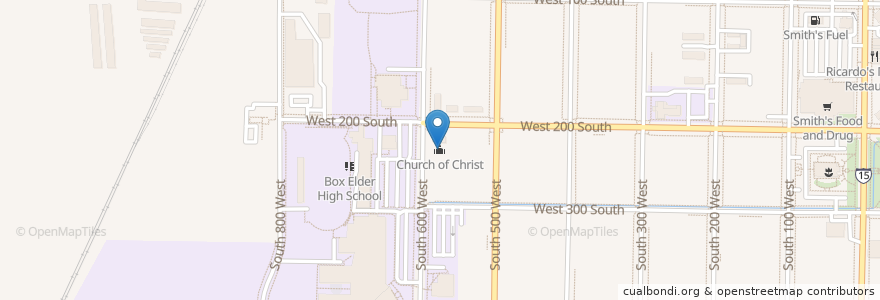 Mapa de ubicacion de Church of Christ en アメリカ合衆国, ユタ州, Box Elder County, Brigham City.