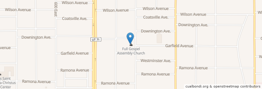 Mapa de ubicacion de Full Gospel Assembly Church en Amerika Syarikat, Utah, Salt Lake County, Salt Lake City.