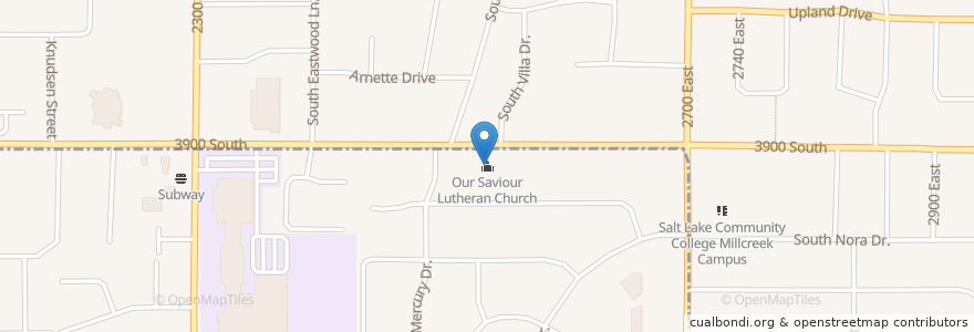 Mapa de ubicacion de Our Saviour Lutheran Church en アメリカ合衆国, ユタ州, Salt Lake County, Holladay.