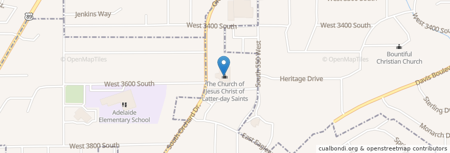 Mapa de ubicacion de The Church of Jesus Christ of Latter-day Saints en アメリカ合衆国, ユタ州, Davis County, Bountiful, North Salt Lake.