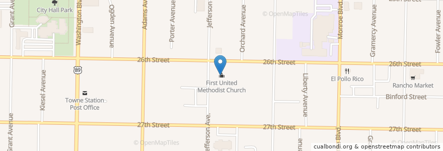Mapa de ubicacion de First United Methodist Church en Vereinigte Staaten Von Amerika, Utah, Weber County, Ogden.