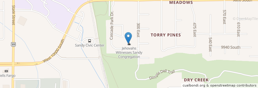Mapa de ubicacion de Jehovahs Witnesses Sandy Congregation en 미국, 유타 주, Salt Lake County, Sandy.