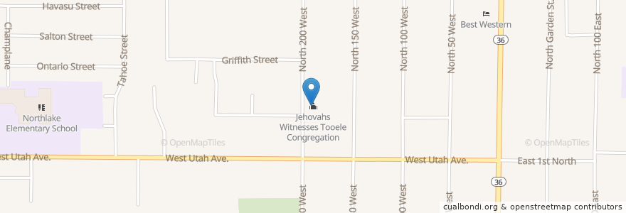 Mapa de ubicacion de Jehovahs Witnesses Tooele Congregation en الولايات المتّحدة الأمريكيّة, يوتا, Tooele County, Tooele.