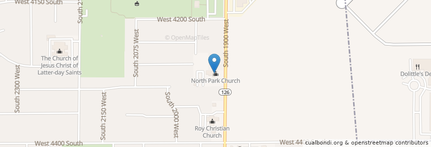 Mapa de ubicacion de North Park Church en アメリカ合衆国, ユタ州, Weber County, Roy.