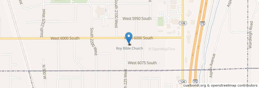 Mapa de ubicacion de Roy Bible Church en 美利坚合众国/美利堅合眾國, 犹他州 / 猶他州, Weber County, Roy.
