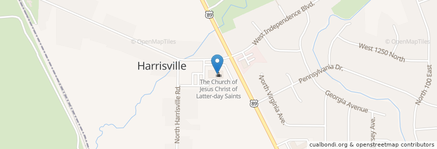 Mapa de ubicacion de The Church of Jesus Christ of Latter-day Saints en Verenigde Staten, Utah, Weber County, Harrisville.