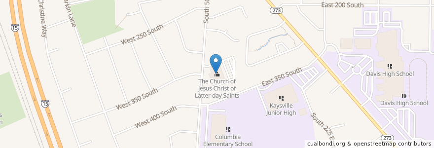 Mapa de ubicacion de The Church of Jesus Christ of Latter-day Saints en Verenigde Staten, Utah, Davis County, Kaysville.