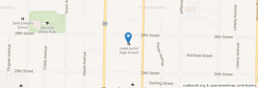 Mapa de ubicacion de Lewis Junior High School en 미국, 유타 주, Weber County, Ogden.