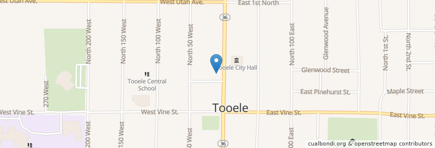 Mapa de ubicacion de Tooele Post Office en Estados Unidos Da América, Utah, Tooele County, Tooele.