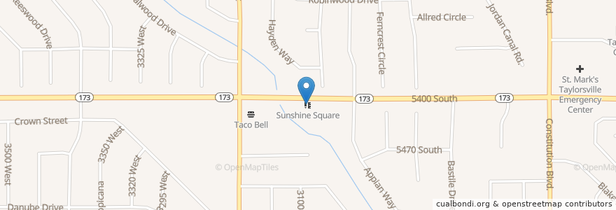 Mapa de ubicacion de Sunshine Square en Amerika Syarikat, Utah, Salt Lake County, Taylorsville.