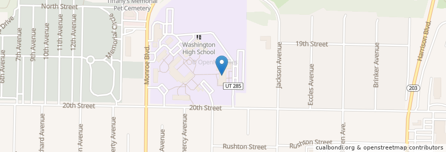 Mapa de ubicacion de Washington High School en 미국, 유타 주, Weber County, Ogden.