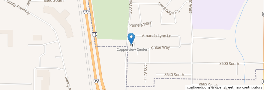 Mapa de ubicacion de Copperview Center en 미국, 유타 주, Salt Lake County, Midvale, Sandy.