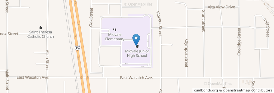 Mapa de ubicacion de Midvale Junior High School en United States, Utah, Salt Lake County, Midvale.