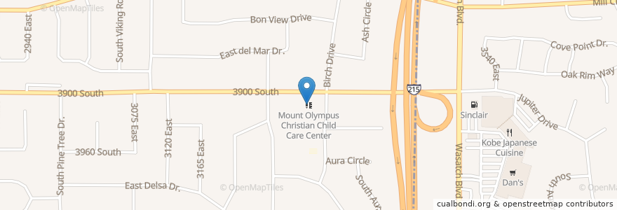 Mapa de ubicacion de Mount Olympus Christian Child Care Center en Estados Unidos De América, Utah, Salt Lake County, Holladay.