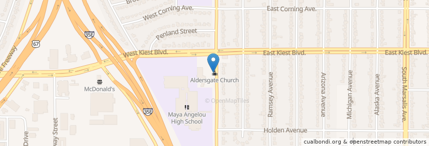 Mapa de ubicacion de Aldersgate Church en アメリカ合衆国, テキサス州, Dallas, Dallas County.