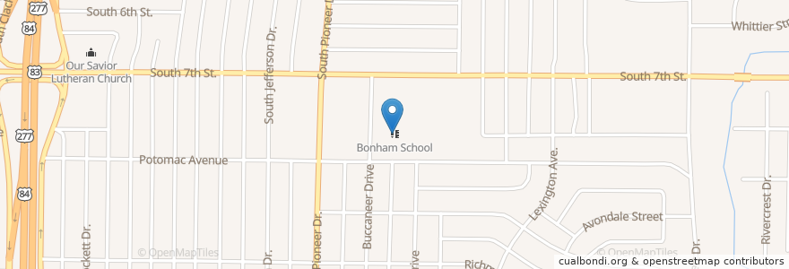 Mapa de ubicacion de Bonham School en Stati Uniti D'America, Texas, Abilene, Taylor County.
