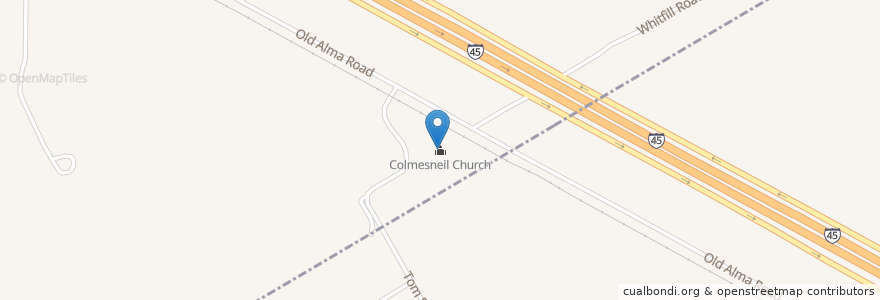 Mapa de ubicacion de Colmesneil Church en Amerika Syarikat, Texas, Ellis County, Alma.