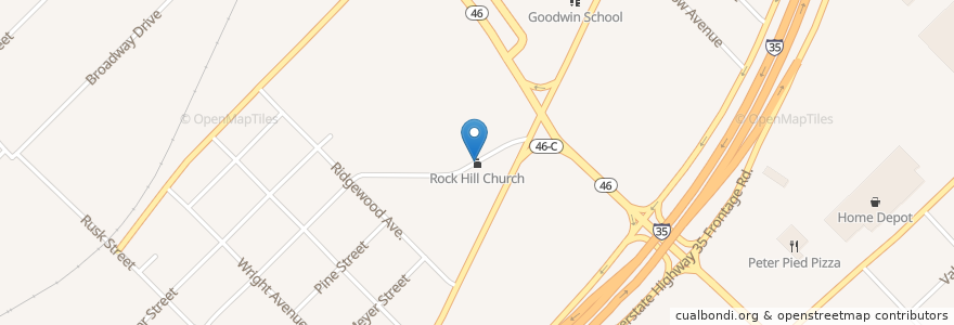 Mapa de ubicacion de Rock Hill Church en United States, Texas, New Braunfels, Comal County.
