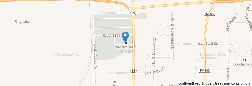 Mapa de ubicacion de Sacred Heart Cemetery en الولايات المتّحدة الأمريكيّة, تكساس, Fayette County, Flatonia.