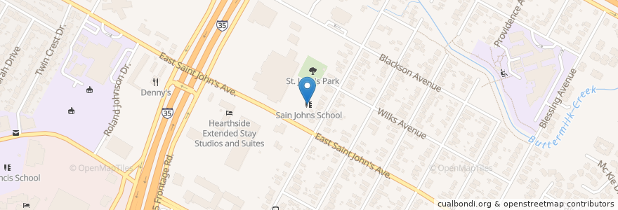 Mapa de ubicacion de Sain Johns School en Amerika Birleşik Devletleri, Teksas, Travis County, Austin.