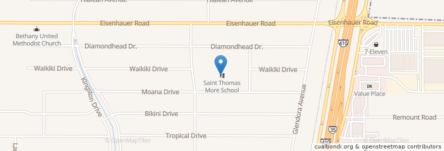 Mapa de ubicacion de Saint Thomas More School en 미국, 텍사스, Bexar County, San Antonio.