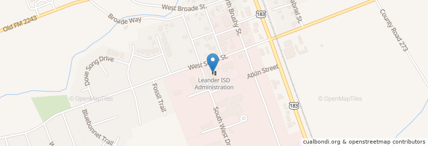 Mapa de ubicacion de Leander ISD Administration en Stati Uniti D'America, Texas, Leander, Williamson County.