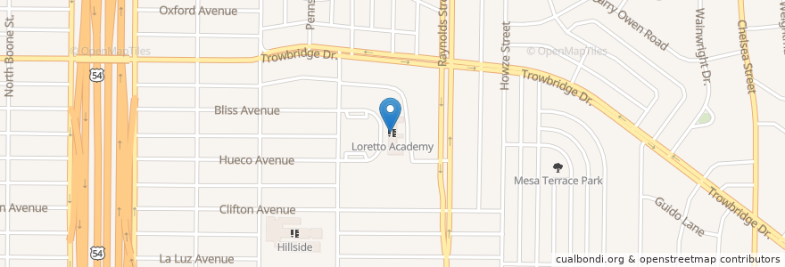 Mapa de ubicacion de Loretto Academy en 美利坚合众国/美利堅合眾國, 得克萨斯州 / 德克薩斯州 / 德薩斯州, El Paso County, El Paso.