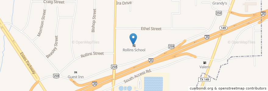 Mapa de ubicacion de Rollins School en Verenigde Staten, Texas, Gregg County, Longview.