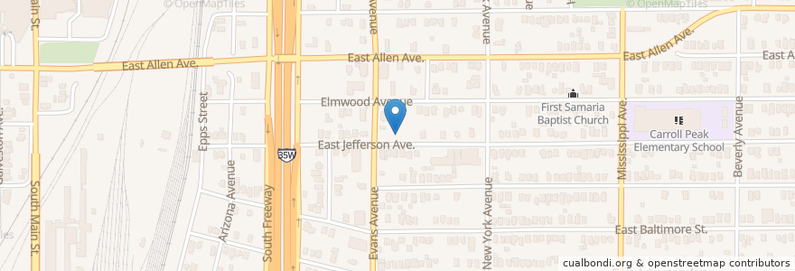 Mapa de ubicacion de Evans Avenue Church en Estados Unidos De América, Texas, Tarrant County, Fort Worth.