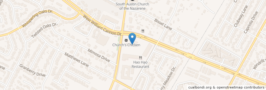 Mapa de ubicacion de Mimosa Place Church en 미국, 텍사스, Travis County, Austin.