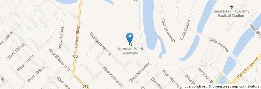 Mapa de ubicacion de Incarnate Word Academy en États-Unis D'Amérique, Texas, Cameron County, Brownsville.