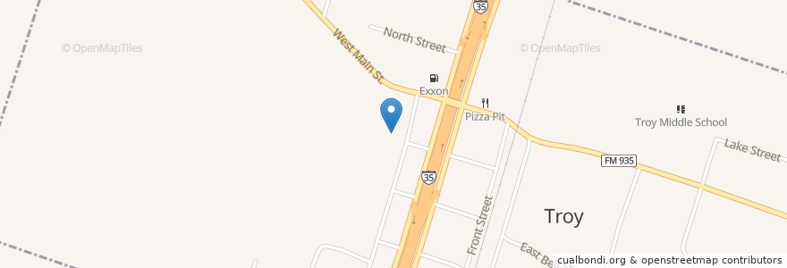 Mapa de ubicacion de First Baptist Church en 미국, 텍사스, Bell County, Troy.