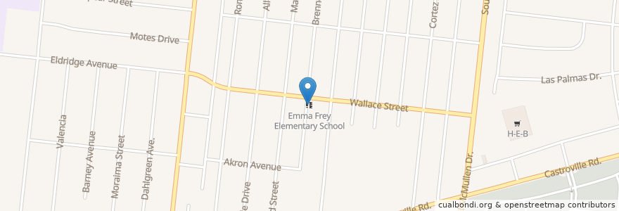 Mapa de ubicacion de Emma Frey Elementary School en États-Unis D'Amérique, Texas, Bexar County, San Antonio.