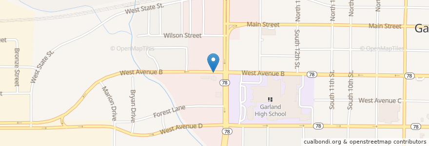 Mapa de ubicacion de Garland Alternative Education en 미국, 텍사스, Dallas County, Garland.