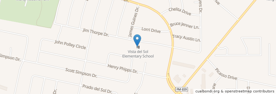 Mapa de ubicacion de Vista del Sol Elementary School en 美利坚合众国/美利堅合眾國, 得克萨斯州 / 德克薩斯州 / 德薩斯州, El Paso County, El Paso.