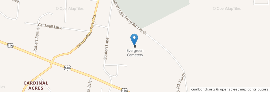 Mapa de ubicacion de Evergreen Cemetery en États-Unis D'Amérique, Tennessee, Montgomery County, Clarksville.
