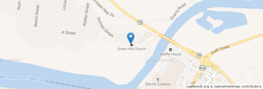 Mapa de ubicacion de Green Hill Church en Stati Uniti D'America, Tennessee, Montgomery County, Clarksville.